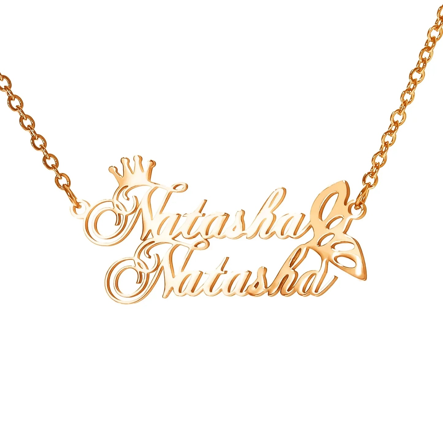 Name Custom Necklace 18K Gold Plated 2 Name Necklace Personalized Crown Heart Customized Pendant Necklace Jewelry Gift for Women