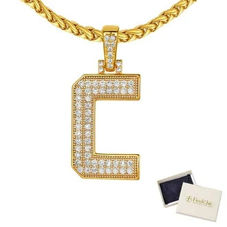 Women/Men Diamond Gold Pendant for Men Hip Hop Named Letter A-Z Jewelry Birthday Christmas Day Gift Wheat 22" Chain (Gift Box)