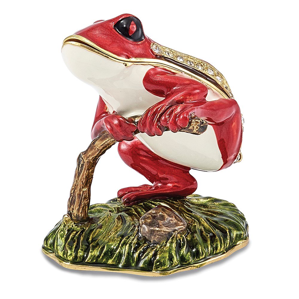 Bejeweled Red Frog Trinket Box with Charm Pendant