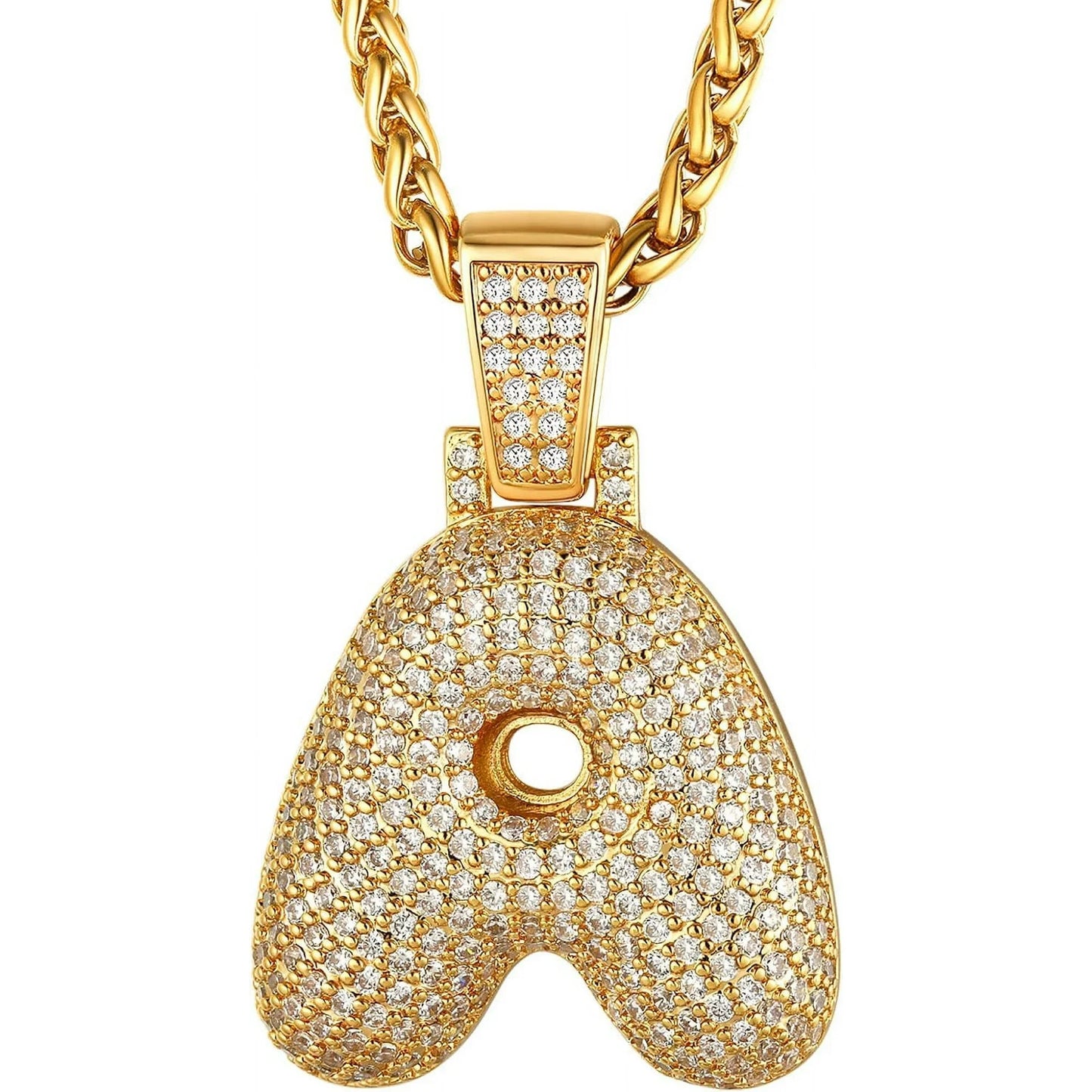 18K Gold Plated Personalized Hip Hop Crystal Necklaces,Customized CZ A-Z Letter Pendant Rope Chain,With Gift Package