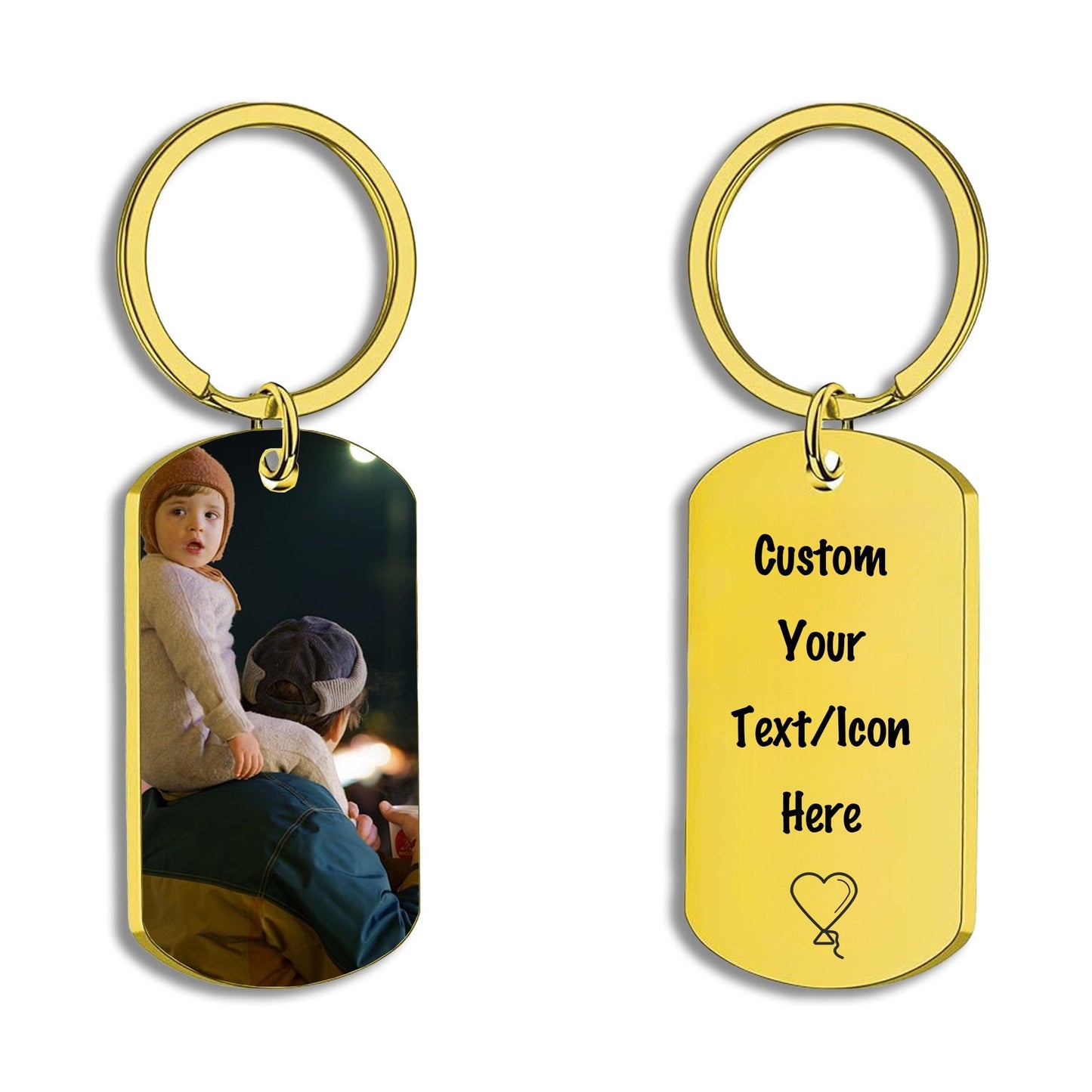 XIXISTARYY Stainless Steel Metal Keychain DIY Personalized Customized Happy Family Scene Picture Text Stainless Steel Keychain Gold