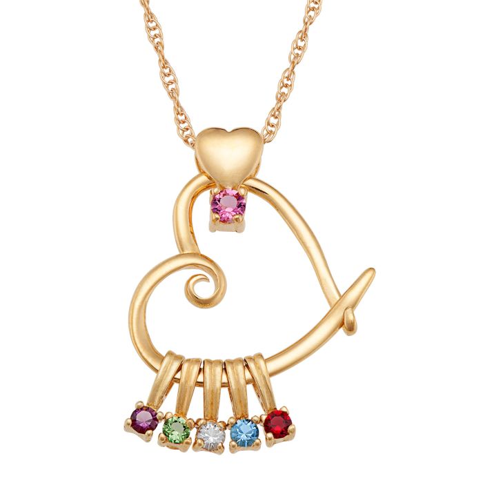 Personalized Mom's Birthstone Heart Pendant