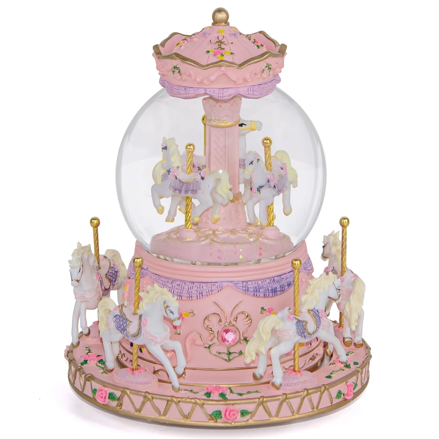 Carousel Horses Music Box Gift Color Changing Lights Unicorn Snow Globe
