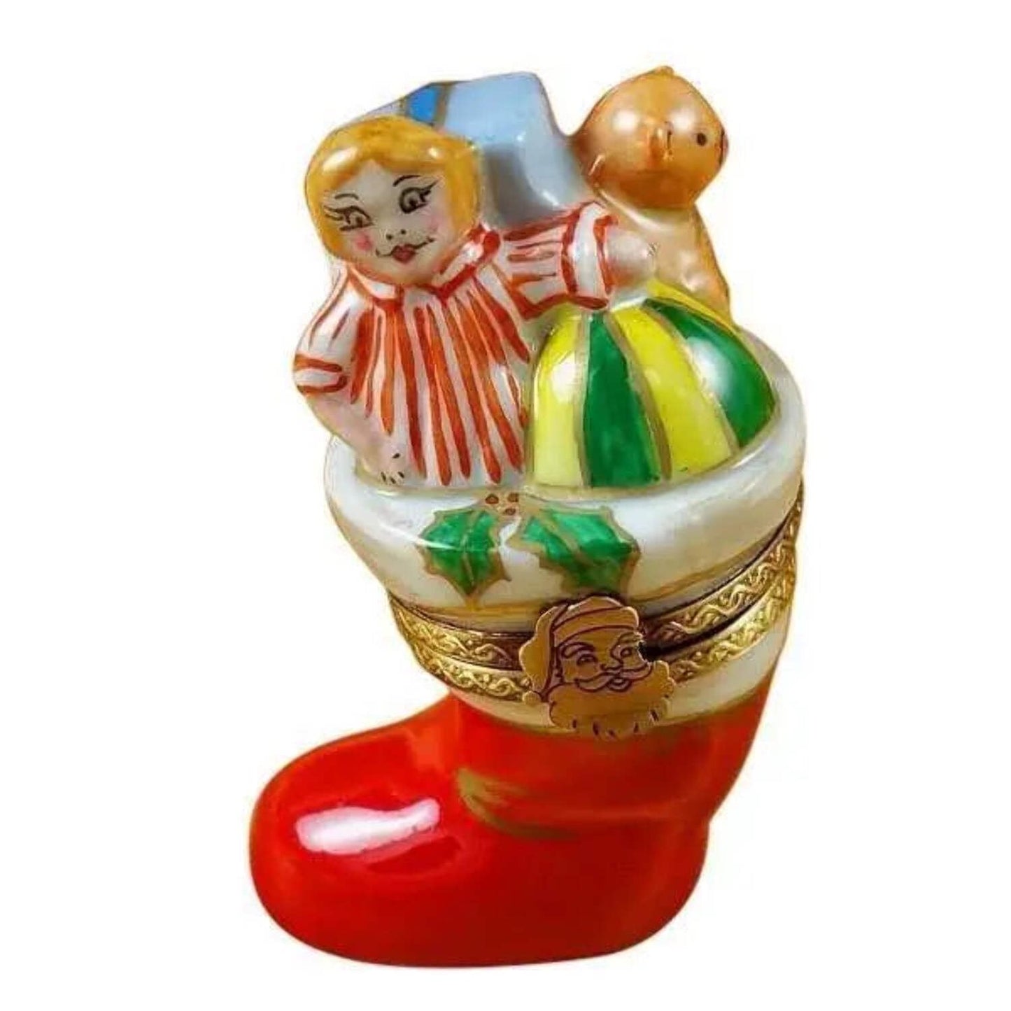 Christmas Boot Santa Stocking Limoges Box Porcelain Figurine