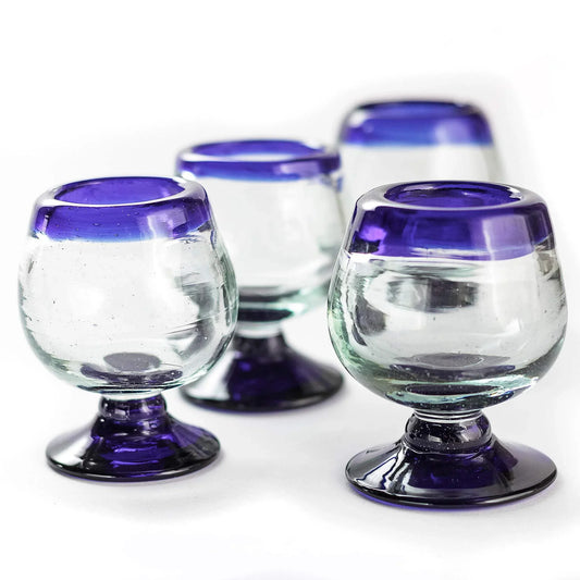 MEXTEQUIL Mini Glass Snifters Hand Blown Shot Glasses - Set of 4 - 2 oz Home Bar