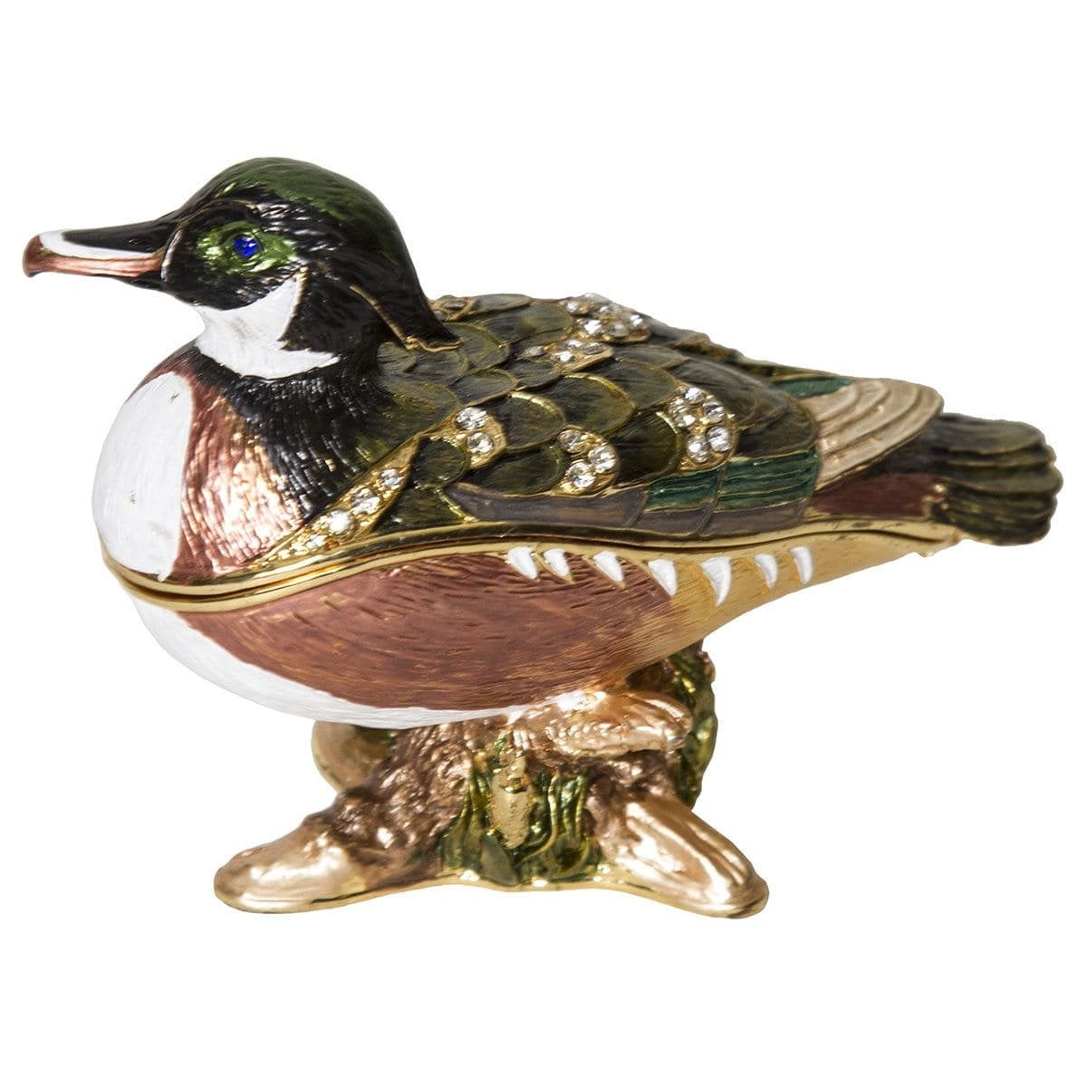 Pewter Enamel Wood Duck Trinket Box