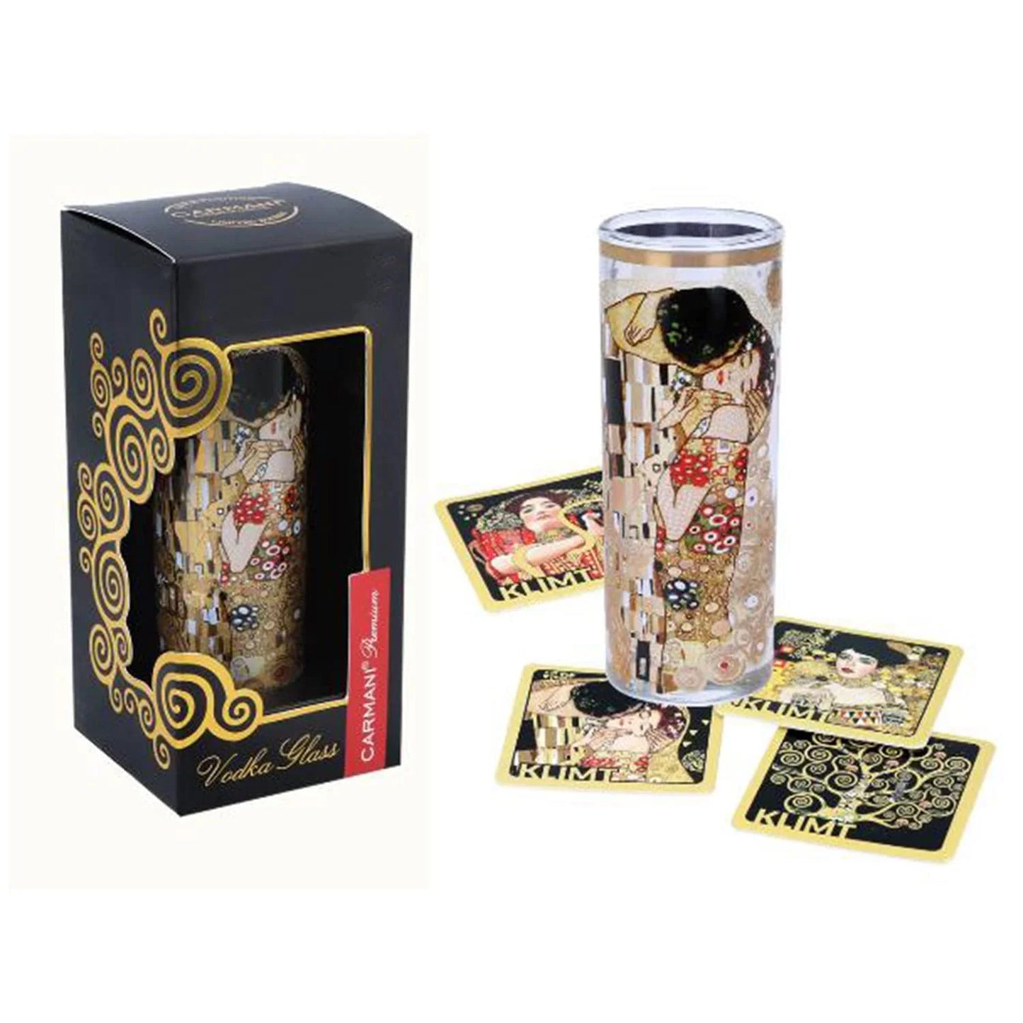 G.Klimt Art Whiskey Shot Glasses Set with 4 Mini Coaster