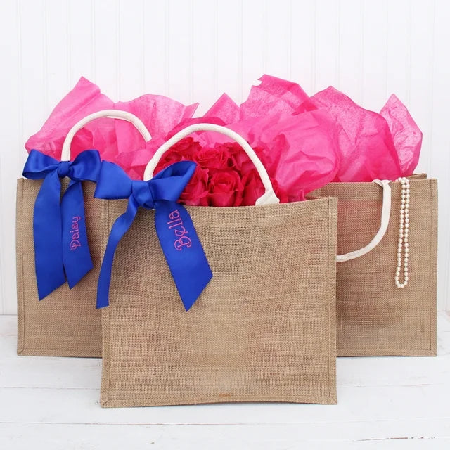 Threadart 3 Pack Jute Tote Bag - Small Size - 12x10x6 - Fine Burlap Jute Reusable Gift Favors Bag