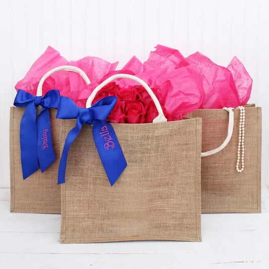 Threadart 3 Pack Jute Tote Bag - Small Size - 12x10x6 - Fine Burlap Jute Reusable Gift Favors Bag