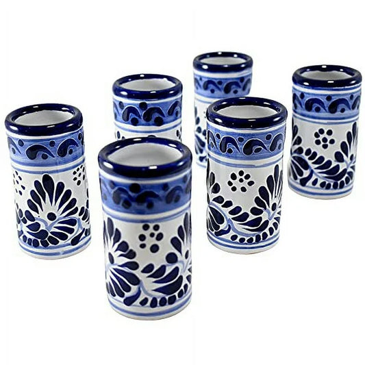 MAREY Mexican Pottery Shot Glasses | Talavera Poblana | Talavera Pottery | Set of 6 Pieces